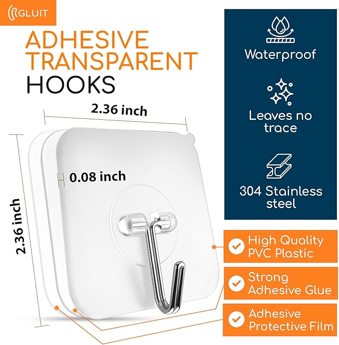GLUIT Adhesive Wall Hooks for Hanging Heavy Duty 22 lbs Hooks for Walls No Drill - Image 3