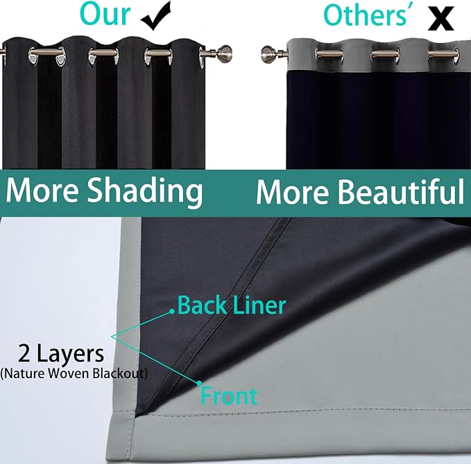 Yakamok 100% Blackout Curtains 96 Inches Long, 2 Thick Layers Heat and Full - Image 5