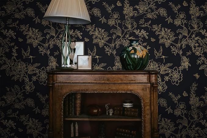 Froluya Black and Gold Wallpaper Peel and Stick Wallpaper 17.7"x196.8" Vintage - Image 7