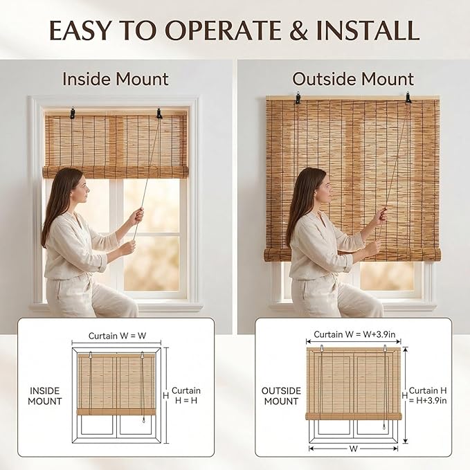 Bamboo Roller Shades for Outdoor Patio, Bamboo Blinds, UV Protection, Light - Image 8