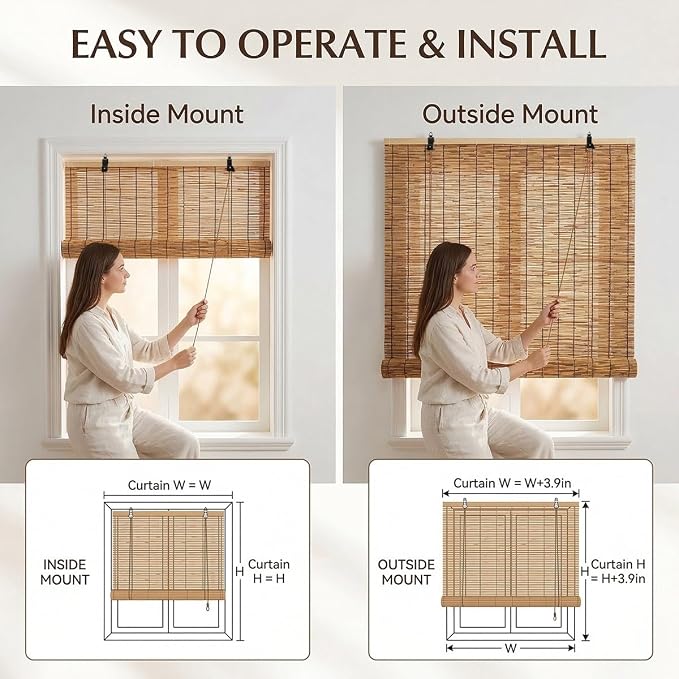 Bamboo Roller Shades for Outdoor Patio, Bamboo Blinds, UV Protection, Light - Image 8