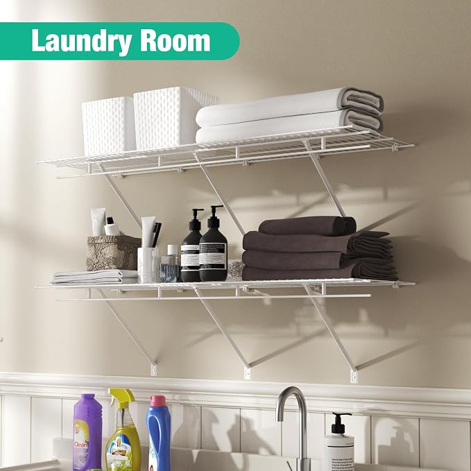 HAUSHOF Closet Shelves Wall Mounted 4-Pack, 4ft x 16in White Metal Wire Shelving - Image 2