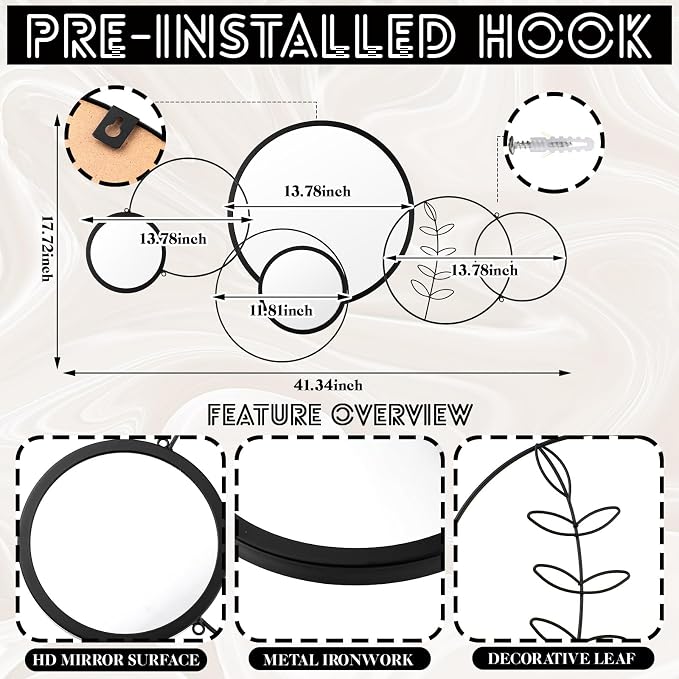 Hicarer Wall Mirror Decorative 41.34'' x 17.72'' Round Modern Metal Wall - Image 4