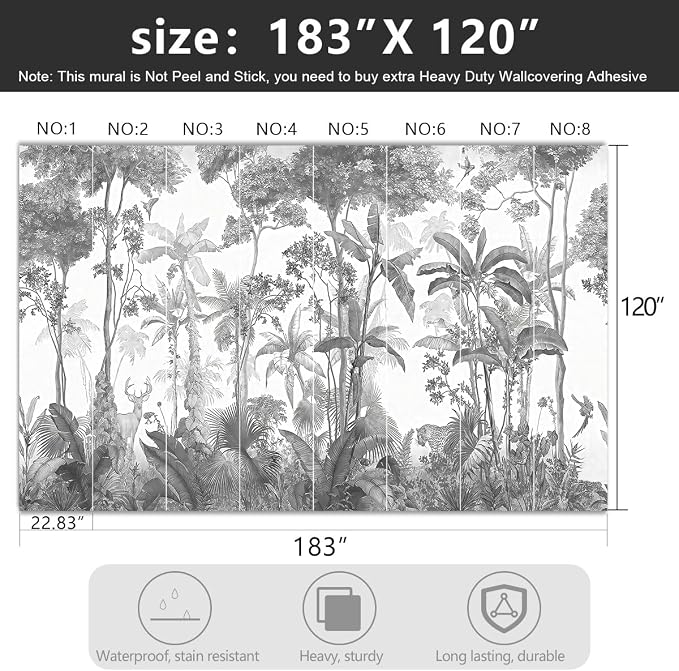 -Grey Jungle Botanical Animal Banana Leaf Fabric Wallpaper Living Room Tropical - Image 4