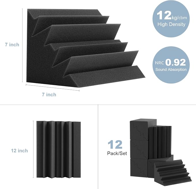 12 Pack Bass Traps Corner Acoustic Foam Corner 7''x7''x12'' Sound Proof Foam - Image 5