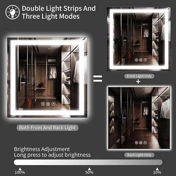 Koonmi 36"x40" LED Mirror for Bathroom, 90CRI Anti-Fog Vanity Mirror - Image 8