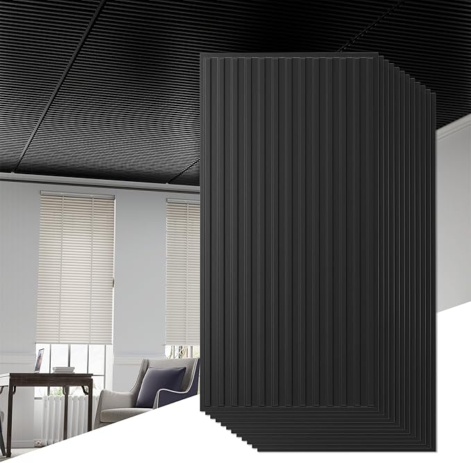 Giantex 12 Pack Fluted PVC Wall Panels, Glue Up or Drop Ceiling Panel, by Giantex