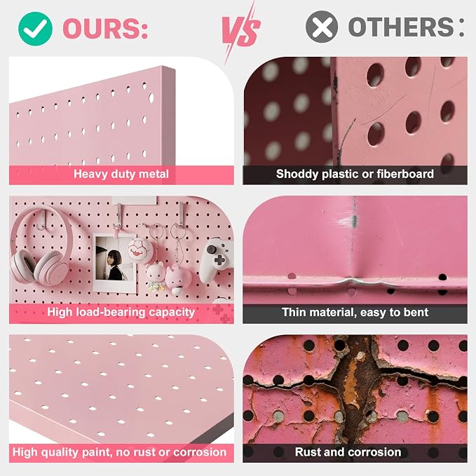 Peg Board, 4 Pack Metal Pegboard Panels Pink Pegboards Wall Organizer - Image 6