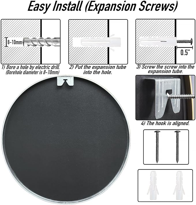 SCWF-GZ 20" Round Mirror Circle Wall Mounted Hanging or Against Wall Metal - Image 4