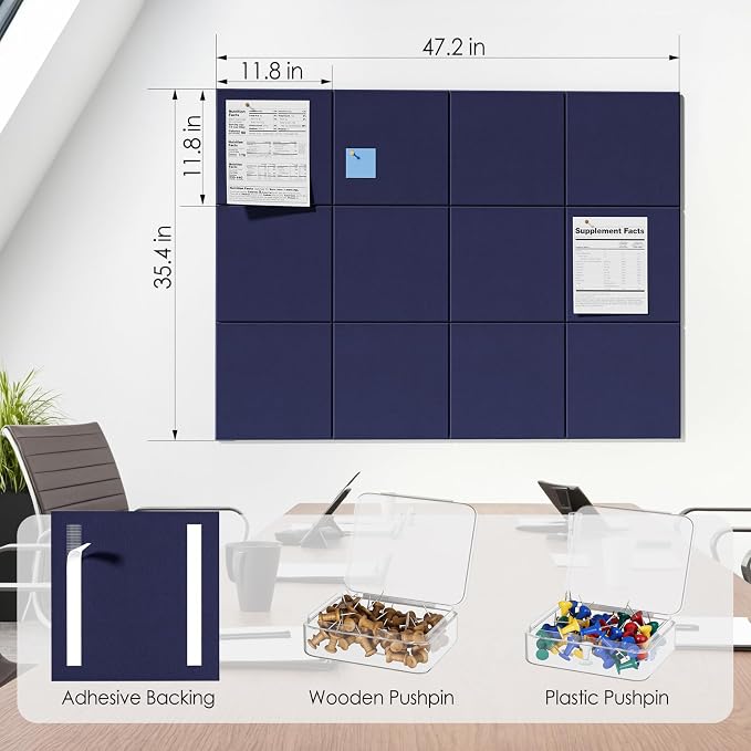 MaxGear Large Cork Board for Wall 48" x 36" Dark Blue Bulletin Board, 12 Pack - Image 5