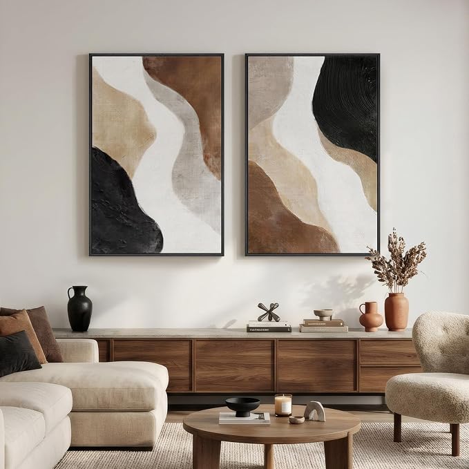 Large Framed Neutral Abstract Wall Art Set of 2 - Image 4