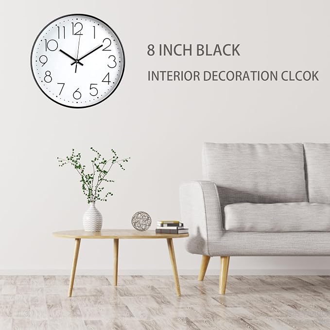 JUSTUP 8in Non-Ticking Wall Clock, Silent Battery Operated Wall Clock - Image 4