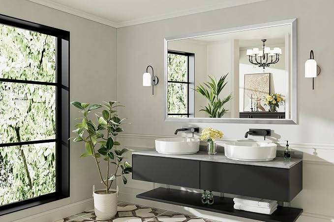 60x40 Inch Brushed Silver Bathroom Mirror - Image 8