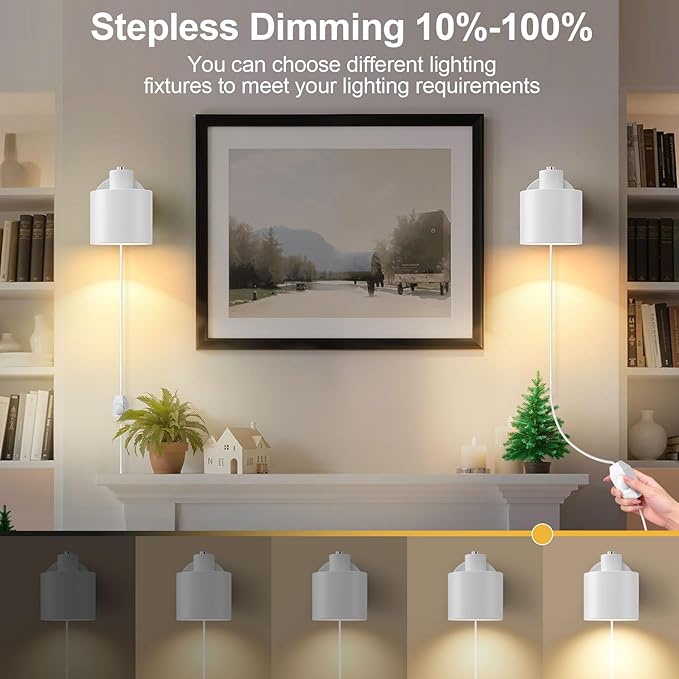 Lightess Plug in Sconce Set of Two, 350° Adjustable Dimmable Wall Light - Image 4