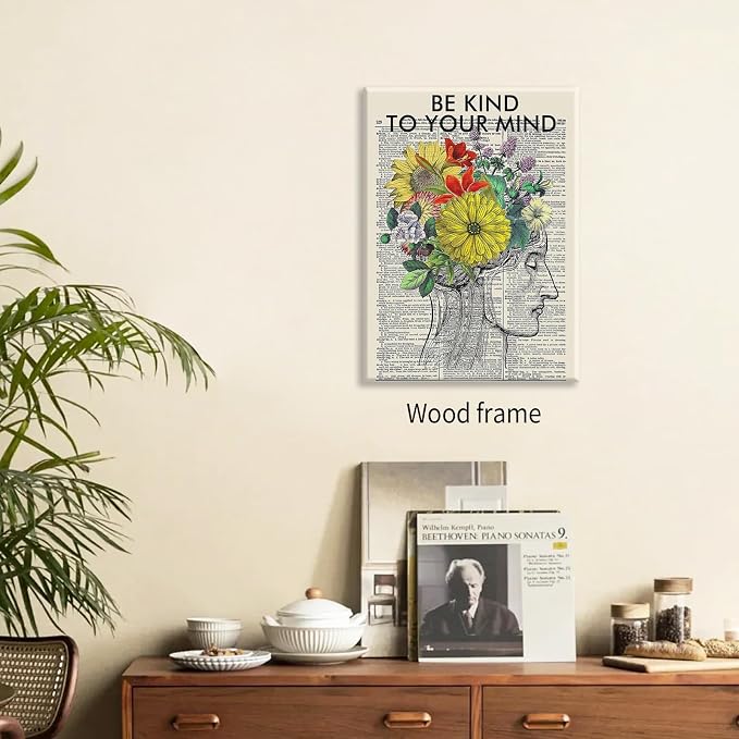 Be Kind To Your Mind Quote Poster Prints Mental Health Canvas Wall Art 24x36 - Image 4