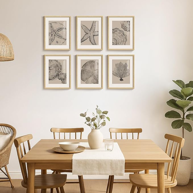 Framed Coastal Wall Art for Living Room, 6 Piece Neutral Black Beige Modern - Image 4