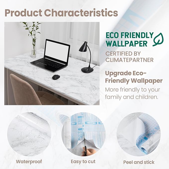 practicalWs White/Gray Marble Contact Paper 17.7 inch x 78.7 inch, Marble Peel - Image 6