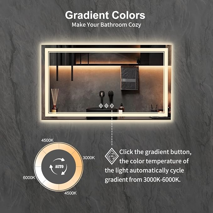 LED Vanity Mirror, 48x30 Inch Gradient Front and Backlit LED Mirror - Image 3