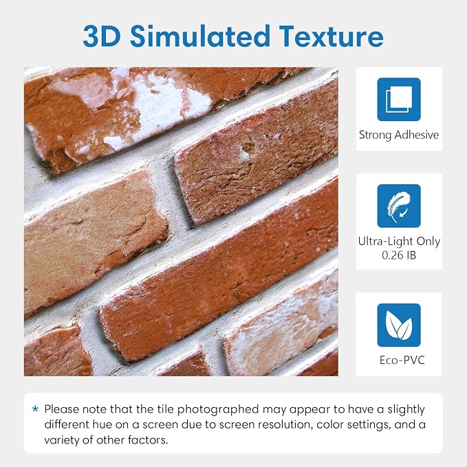 COMSTICKC 3D Red Faux Brick Wall Panel Peel and Stick Wall Covering, 3D Brick - Image 3
