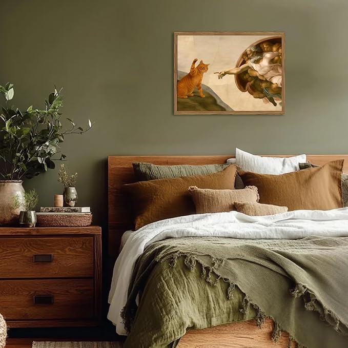 Funny Orange Cat Wall Art Creation of Adam and Cat Wall Decor Painting - Image 7