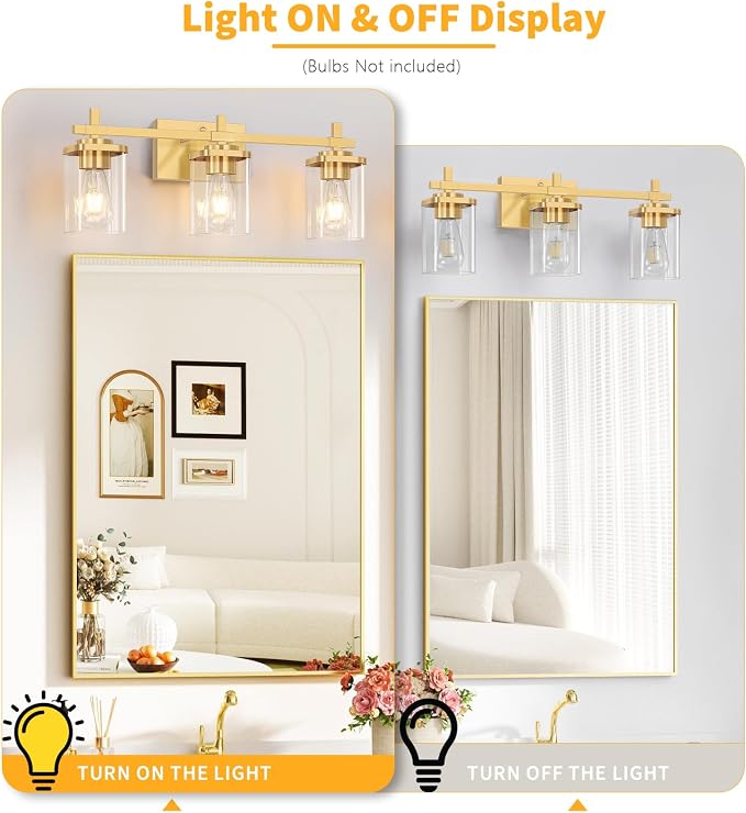 3-Lights Gold Bathroom Light Fixtures, Bathroom Vanity Light Over Mirror - Image 6