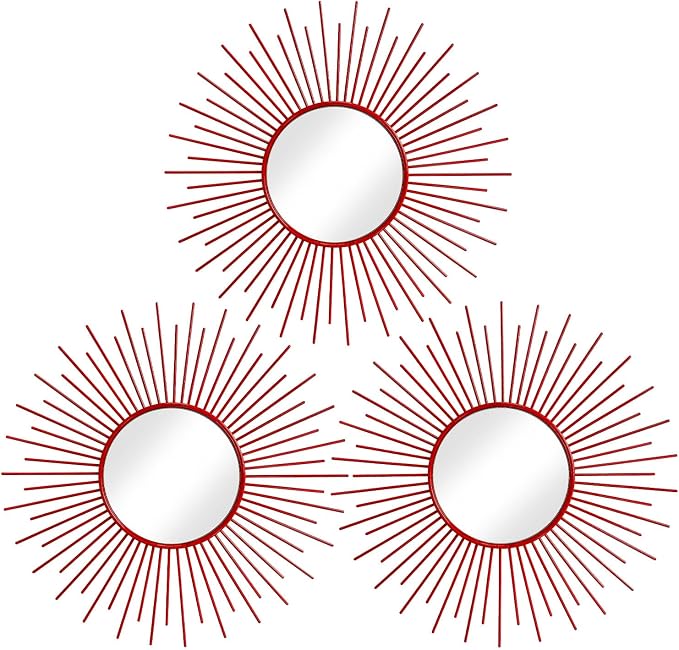 3 Pack Metal Mirrors for Wall Sunburst Wall Mirrors Home Décor Decorative by Uaussi
