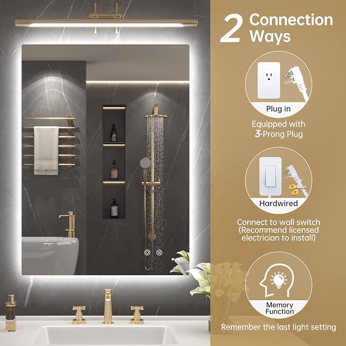 LOVESPEJO 22"x30" Backlit Mirror Bathroom, Lighted Bathroom Mirror - Image 7