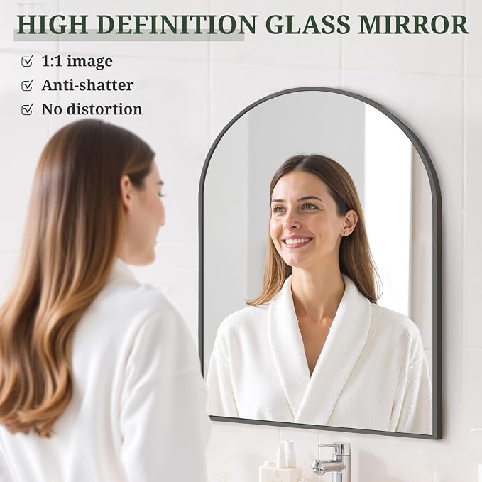 Arched Wall Mirror 30x20 Inch Black Bathroom Vanity Mirror - Image 4
