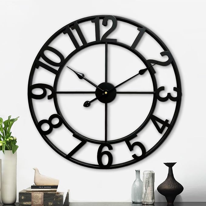 CLXEAST 24 Inch Wall Clocks for Living Room Decor, Large Black Metal Wall Clock - Image 9