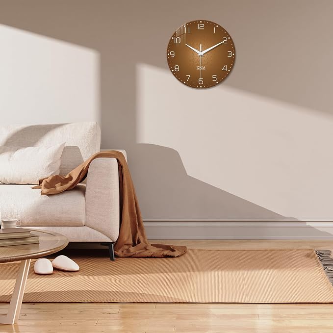 XNM Brown Wall Clock for Bedroom Glass Small Wall Clocks Battery Operated 12 - Image 5