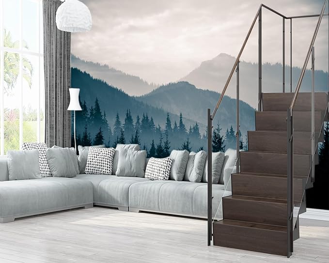 XMPMBM-Foggy Forest Fabric Woodland Wallpaper Pine Forest Living Room Bedroom - Image 3