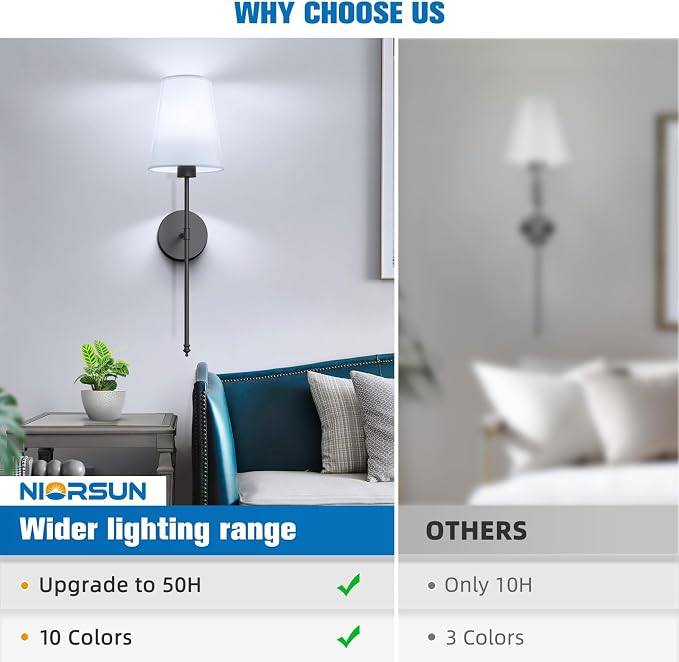 NIORSUN 25.4 inch Battery Operated Wall Sconce Set of 2, 9 Colors Wireless - Image 8