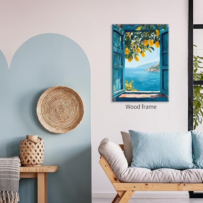 Framed Canvas Wall Art Posters Mediterranean Window View Coastal Lemon Tree - Image 6