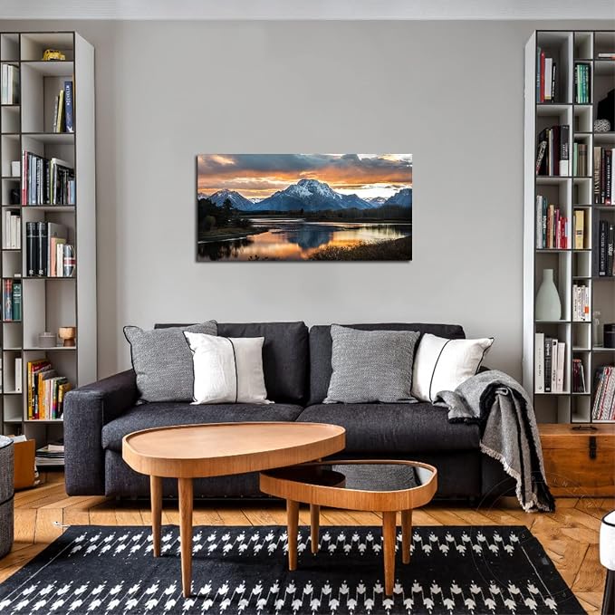 Grand Teton Mountain Wall Art National Park Posters Sunset Oxbow Bend Scenery - Image 4