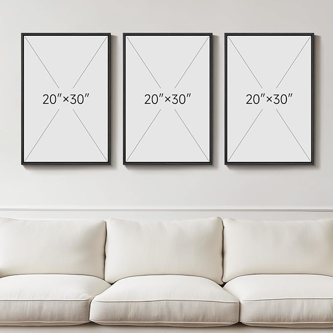 Large Framed Black and White Abstract Wall Art, 3 Piece Modern Canvas Prints - Image 3