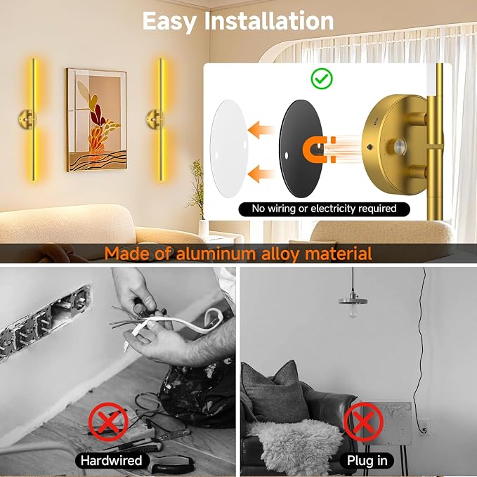 Wall Sconces with Remote, Rechargeable Battery Operated, Wireless Magnetic Wall - Image 4