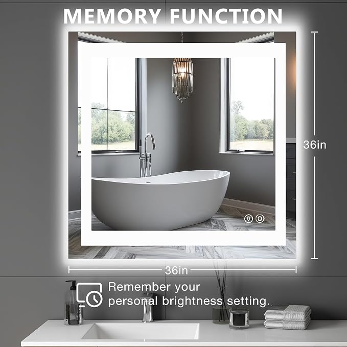 DUMOS 36.1"x36.1" LED Bathroom Mirror, Smart Anti-Fog Bathroom Vanity Mirror - Image 2