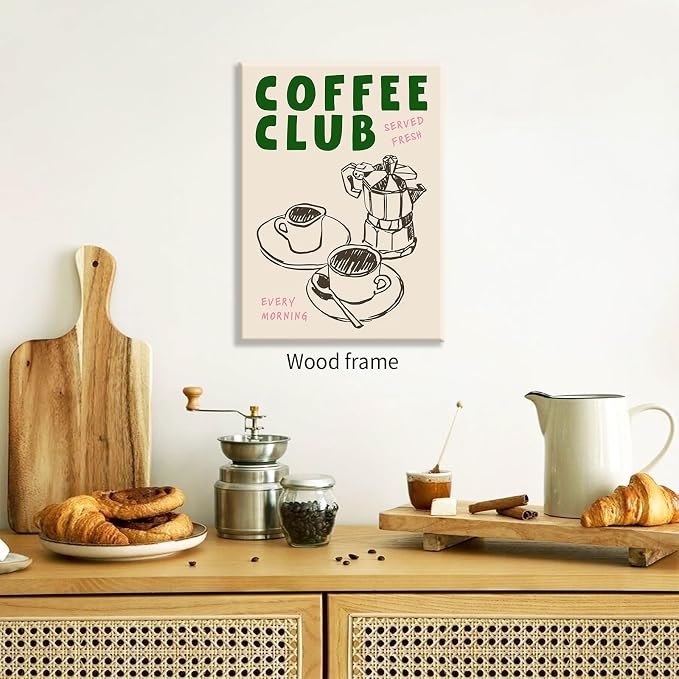 Framed Canvas Wall Art Posters Kitchen Coffee Club Print Vintage Coffee Artwork - Image 3