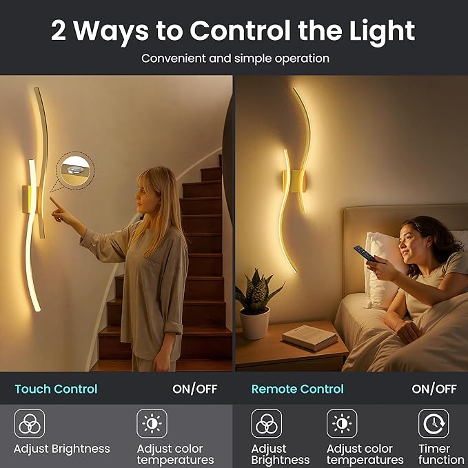Battery Operated Wall Sconces Set of Two, 10000mAh Rechargeable Modern Wall - Image 3