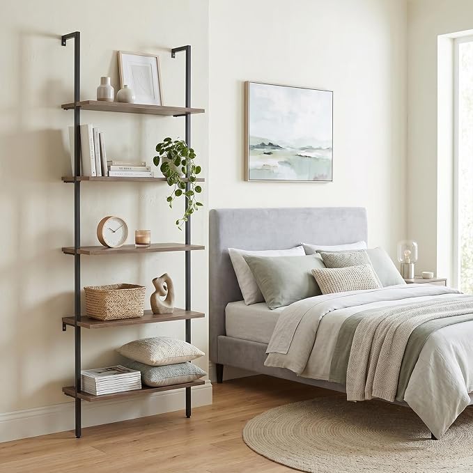 aboxoo Ladder Shelf 2PCS Open Bookshelf 5-Tier Wall-Mounted Wood Bookcase Rack - Image 9