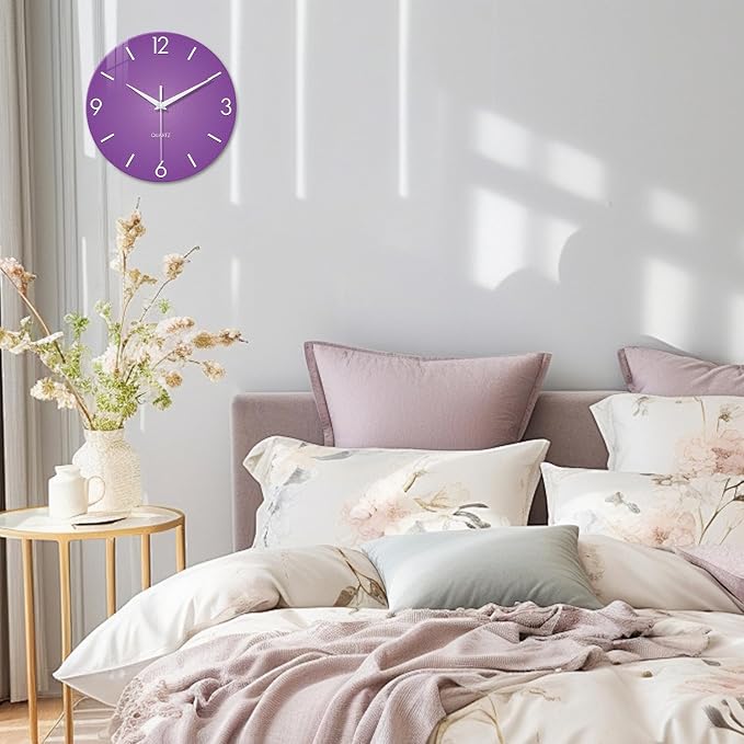 XFM Purple Wall Clock for Girls Bedroom Analog Simple Wall Clocks Battery - Image 2