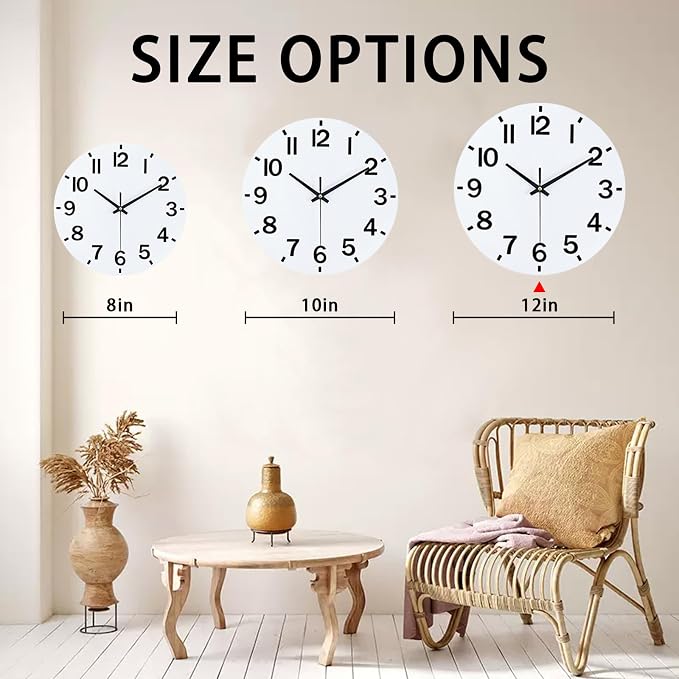 HZDHCLH Wall Clock 12 Inch Silent Non Ticking Wood Battery Operated White - Image 5
