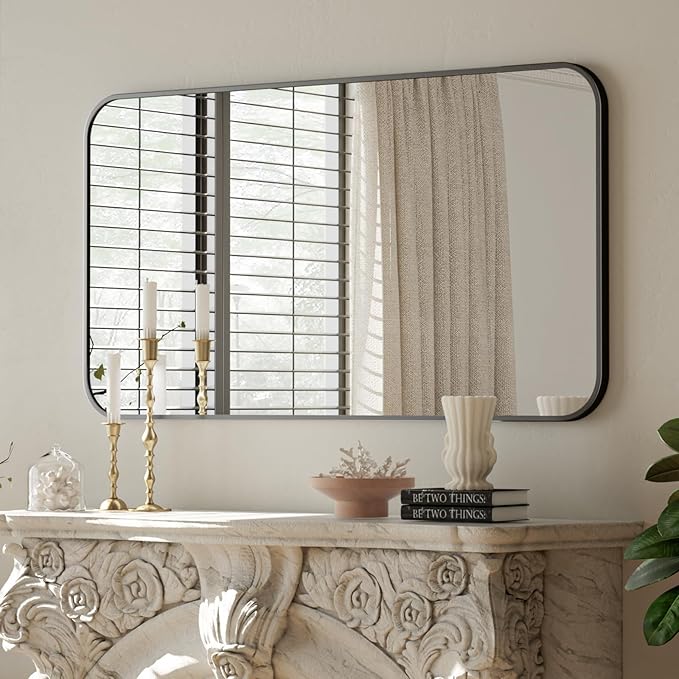 BEAUTYPEAK 30" x 48" Black Metal Frame Rectangle Vanity Mirror by BEAUTYPEAK