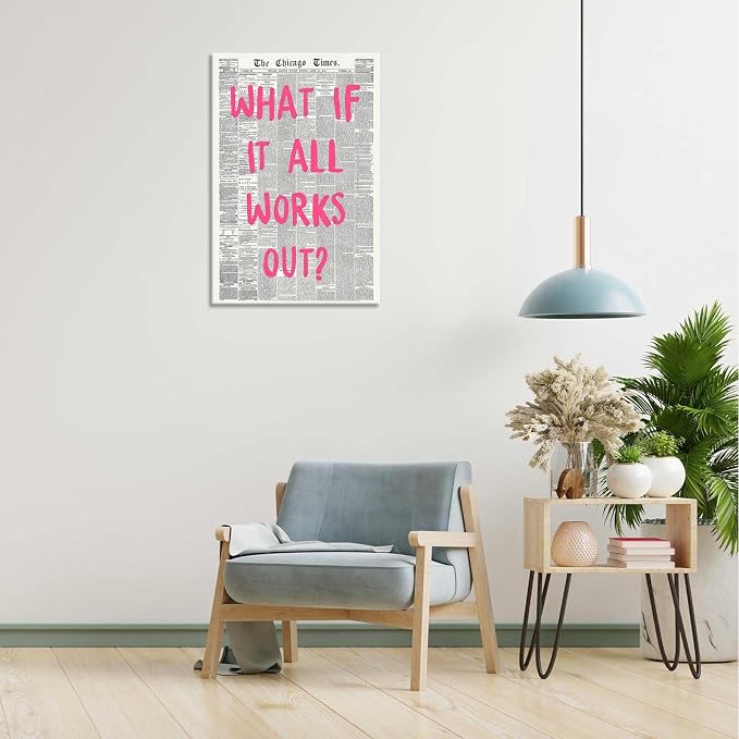 Drimiler What If It All Works Out Poster Retro Newspaper Pink Font Canvas Wall - Image 3