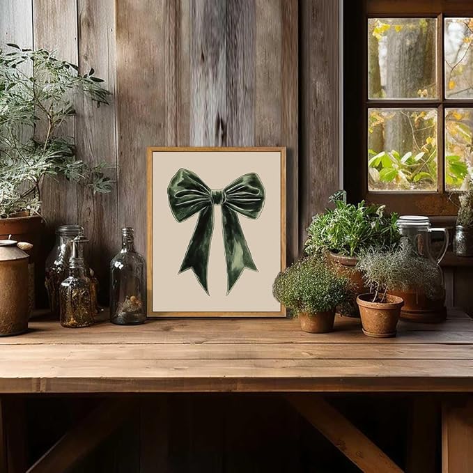 AtterrirArt Bow framed wall art, cute canvas picture print, vintage green wall - Image 4