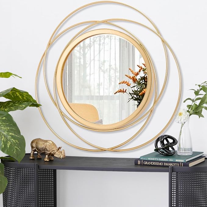 Wall Mirror Mounted Gold Large Round Decorative Mirrors, Circle Metal Art - Image 2