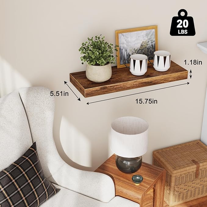 Fixwal Floating Shelves for Wall, 15.7" Wood Wall Mounted Shelves for Living - Image 3