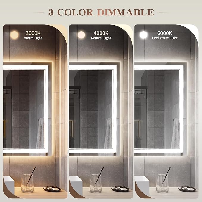 EOGOW LED Bathroom Mirror with Lights, 3 Colors Bathroom Mirror, Wall Mounted - Image 3