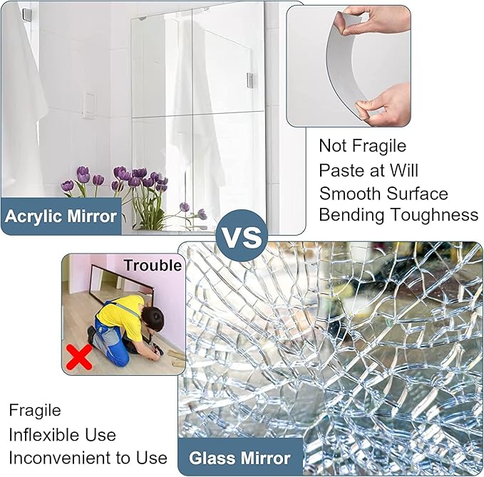 JUNEBRUSHS 8 Pack Self Adhesive Acrylic Mirror, 12x16 Inch Mirror Tiles - Image 5