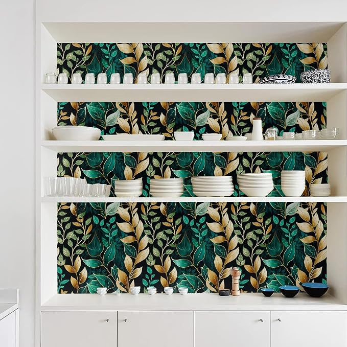 Vintage Dark Green Vine Leaf Plants Black Golden Fairy Garden Peel and Stick - Image 4